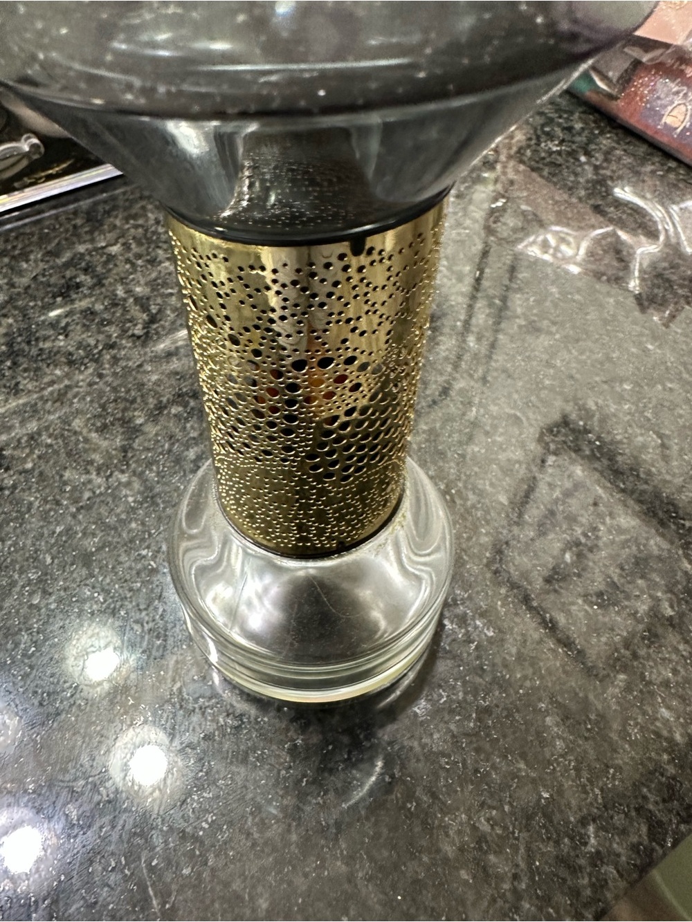 diptyque Gold Perforated Metal and Clear Glass Lantern